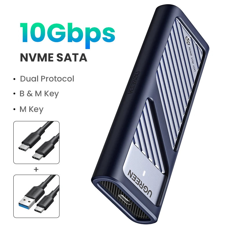 UGREEN M.2 SSD-kabinett for NVMe/SATA – USB-C 10 Gbps, opptil 8 TB