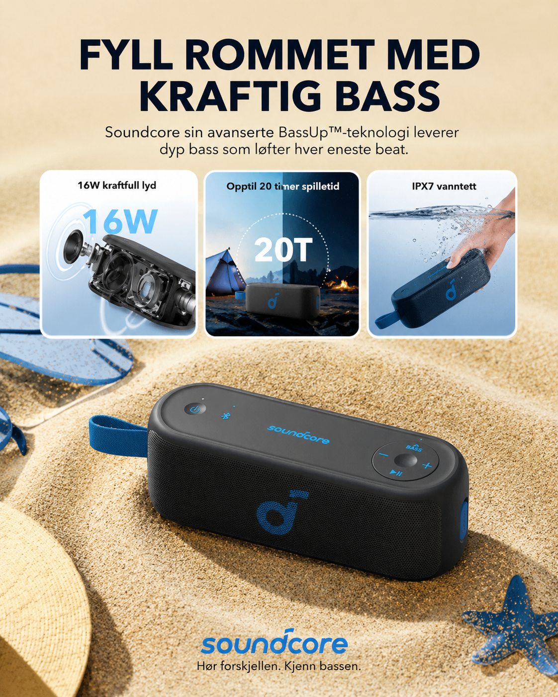 Anker Soundcore Select 3 – 16 W Bluetooth-høyttaler med IPX7