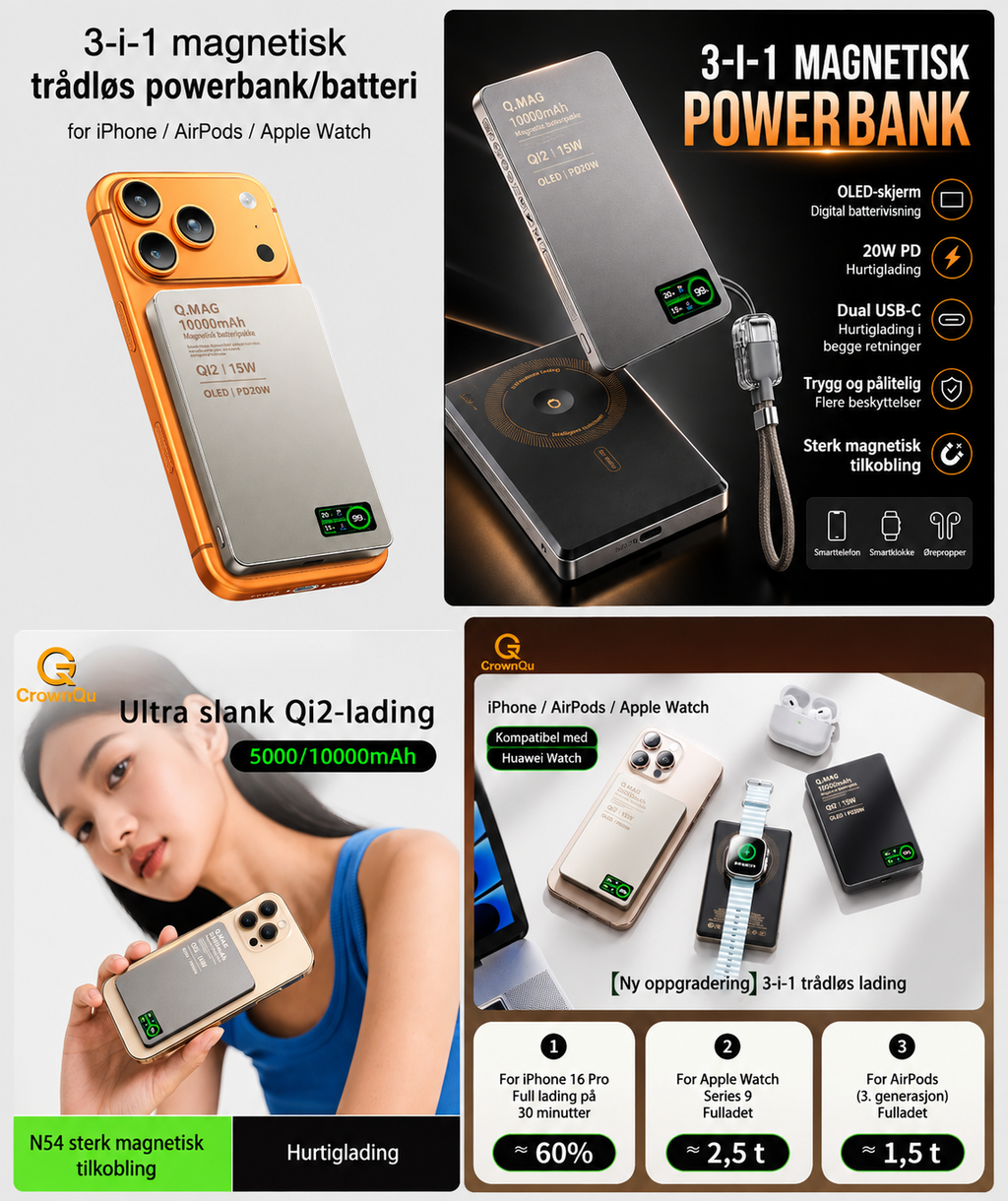 CrownQu E16 magnetisk powerbank med 5000 eller 10000 mAh