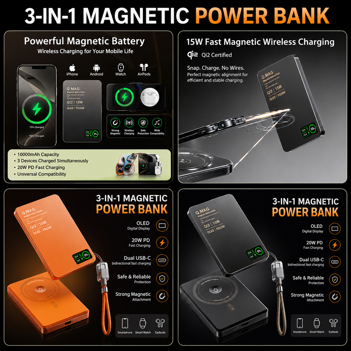 CrownQu E16 magnetisk powerbank med 5000 eller 10000 mAh