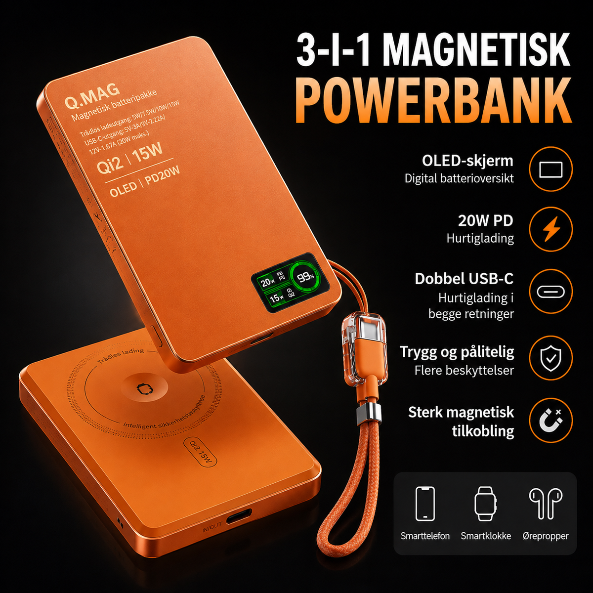 CrownQu E16 magnetisk powerbank med 5000 eller 10000 mAh