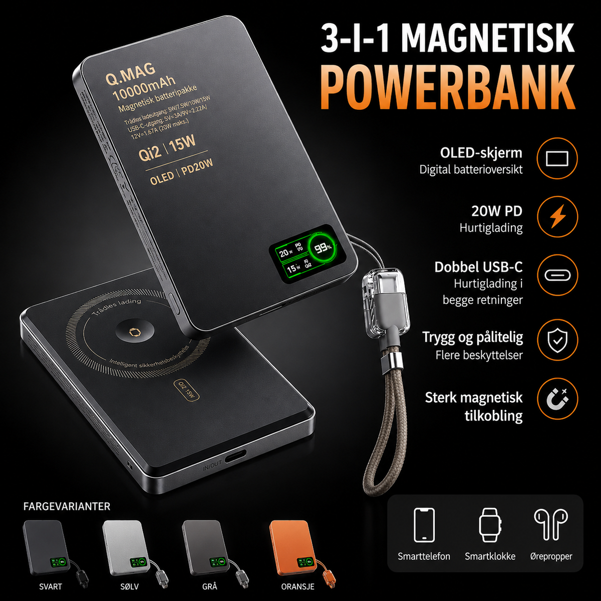 CrownQu E16 magnetisk powerbank med 5000 eller 10000 mAh