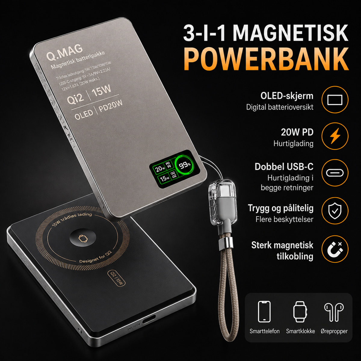 CrownQu E16 magnetisk powerbank med 5000 eller 10000 mAh