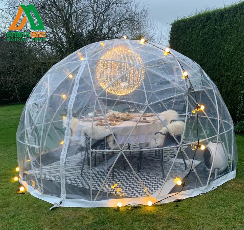 Geodetisk kuppeltelt for glamping – transparent 3,6 m