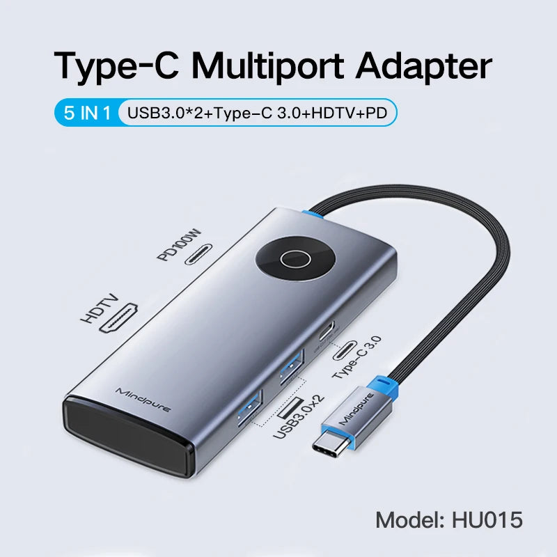 OEM 10-porters USB 3.0-hub, Type-C multiport-adapter, 10-i-1 dokkingstasjon med PD, HDMI og Ethernet for utvidelse på kontoret