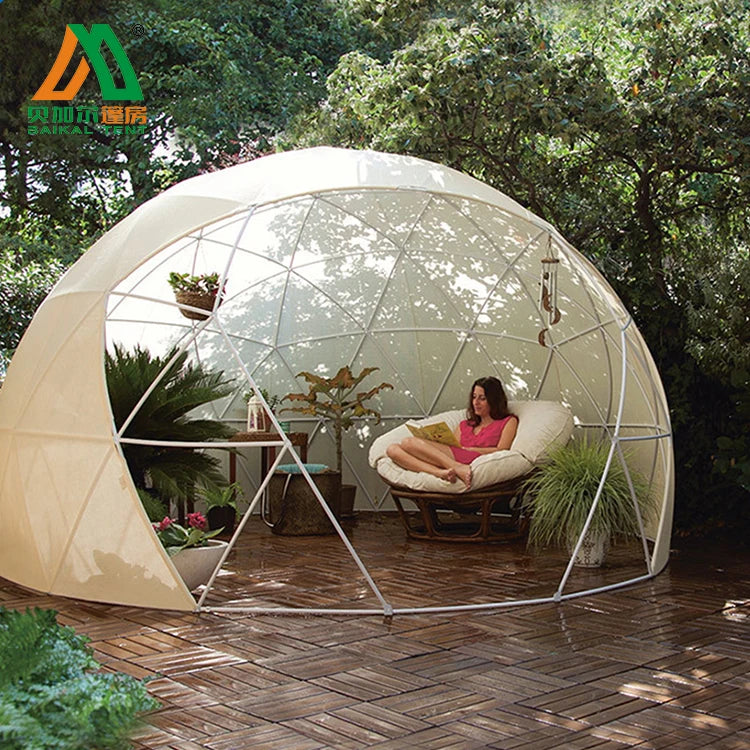 Geodetisk kuppeltelt for glamping – transparent 3,6 m