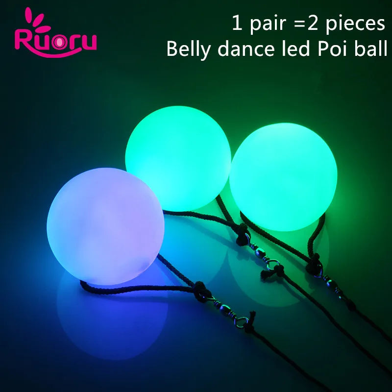 Ruoru 2 stykker = 1 par magedansballer RGB glød LED POI kastede baller til magedans håndrekvisitter sceneopptreden tilbehør