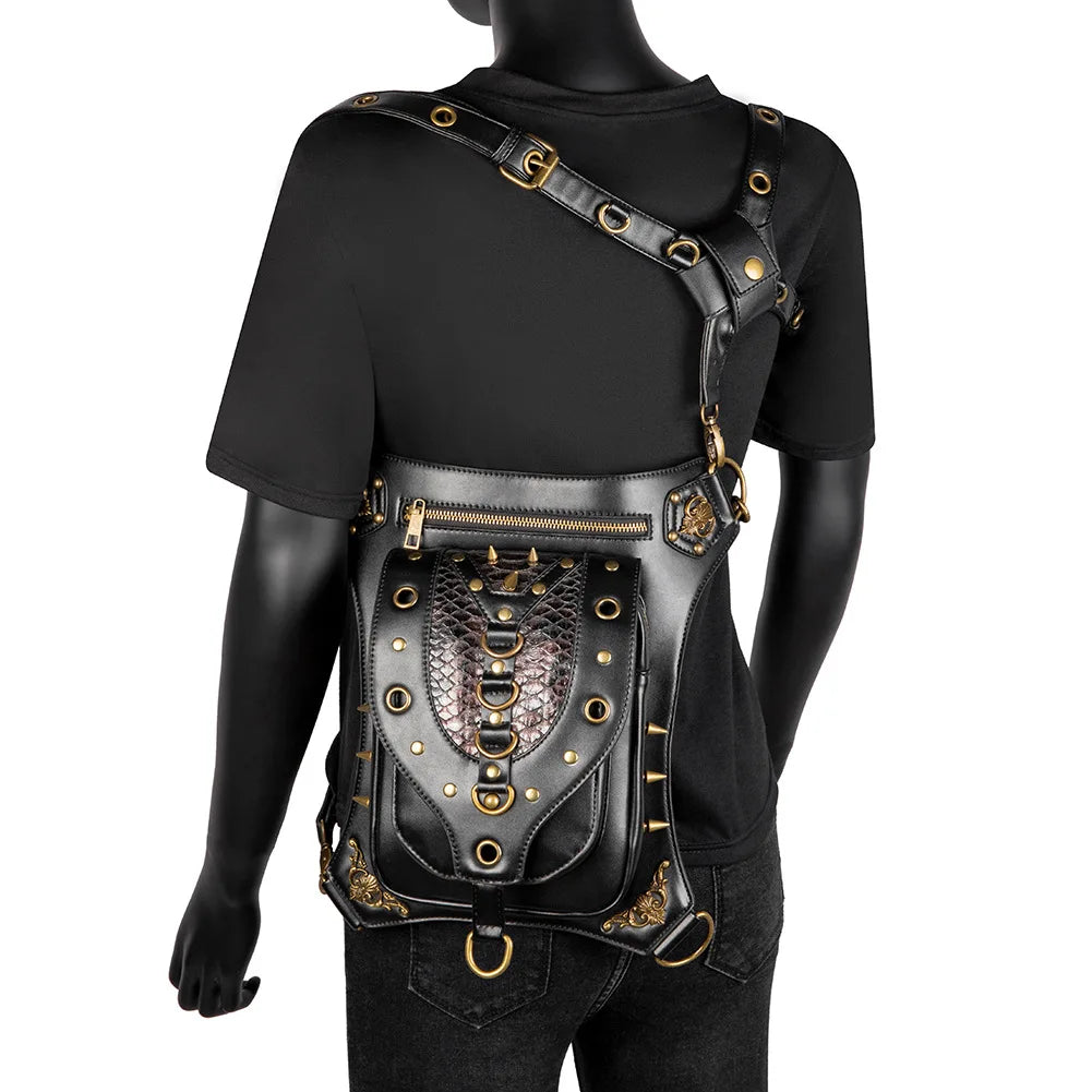 Belteveske i steampunk-stil med hodeskalle og kjededetaljer