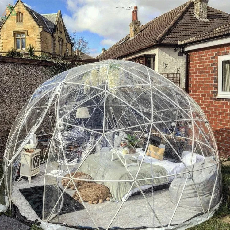 Geodetisk kuppeltelt for glamping – transparent 3,6 m