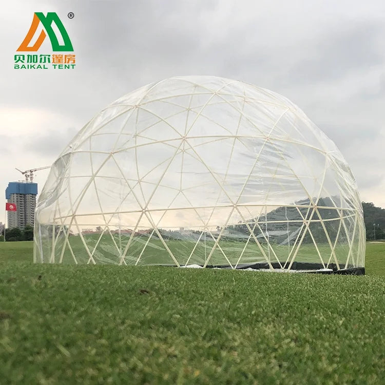 Geodetisk kuppeltelt for glamping – transparent 3,6 m
