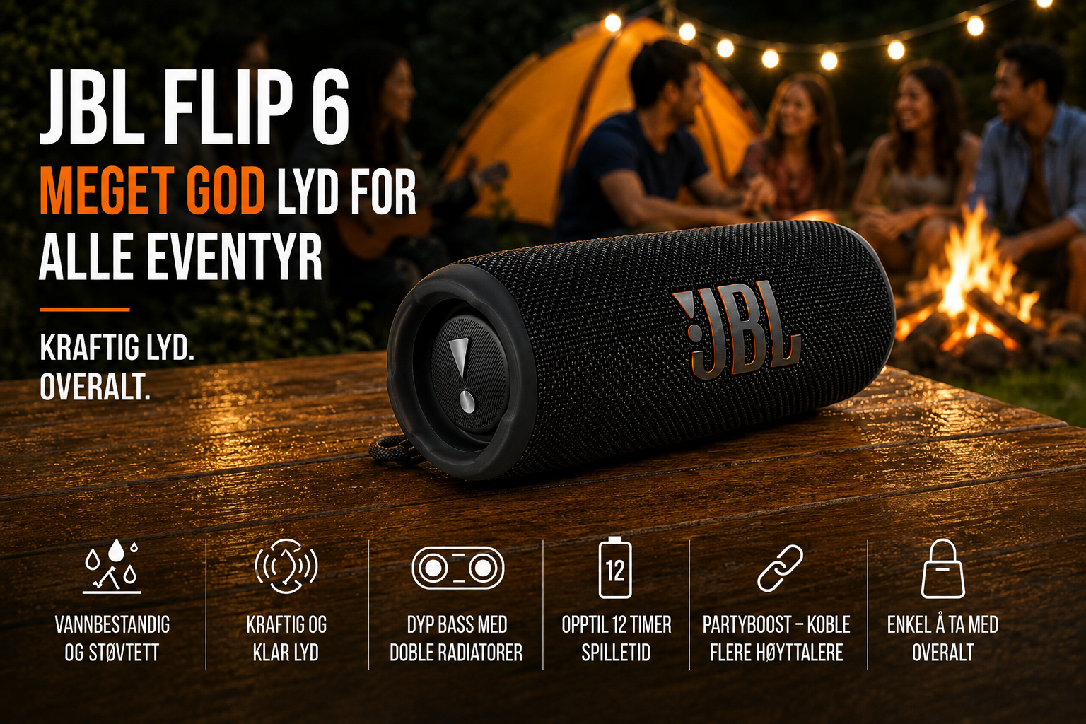 JBL Flip 6 bærbar Bluetooth-høyttaler – IP67 og 12 timers spilletid