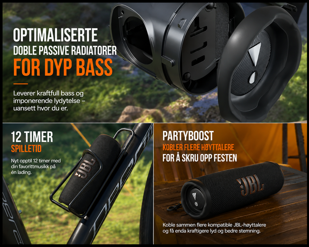 JBL Flip 6 bærbar Bluetooth-høyttaler – IP67 og 12 timers spilletid