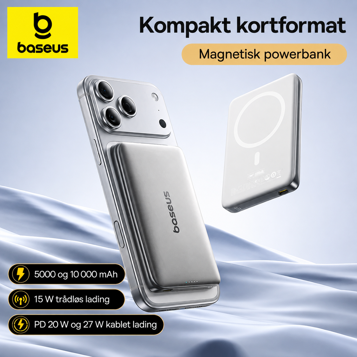 Baseus magnetisk powerbank med 5000 eller 10000 mAh