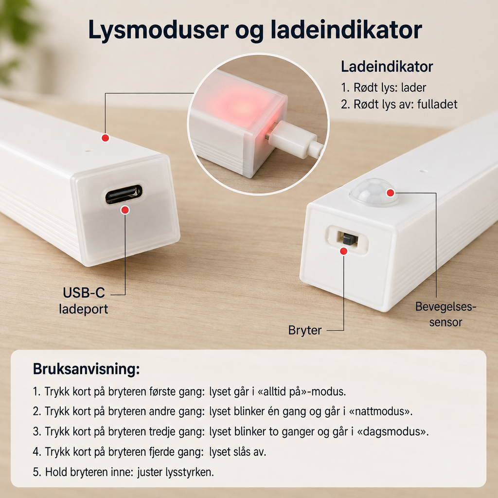 Trådløse LED-nattlys Bevegelsessensorlys Skap Kjøkken Nattlys Soverom Detektorlys Skap Trapp Bakgrunnsbelyst