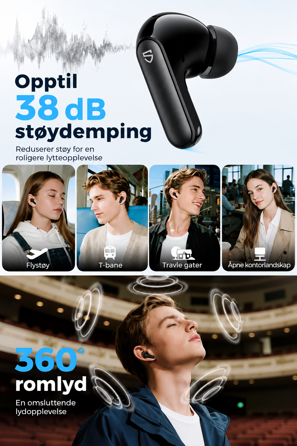 SoundPEATS Q3 Pro trådløse ørepropper med ANC – Bluetooth 6.0