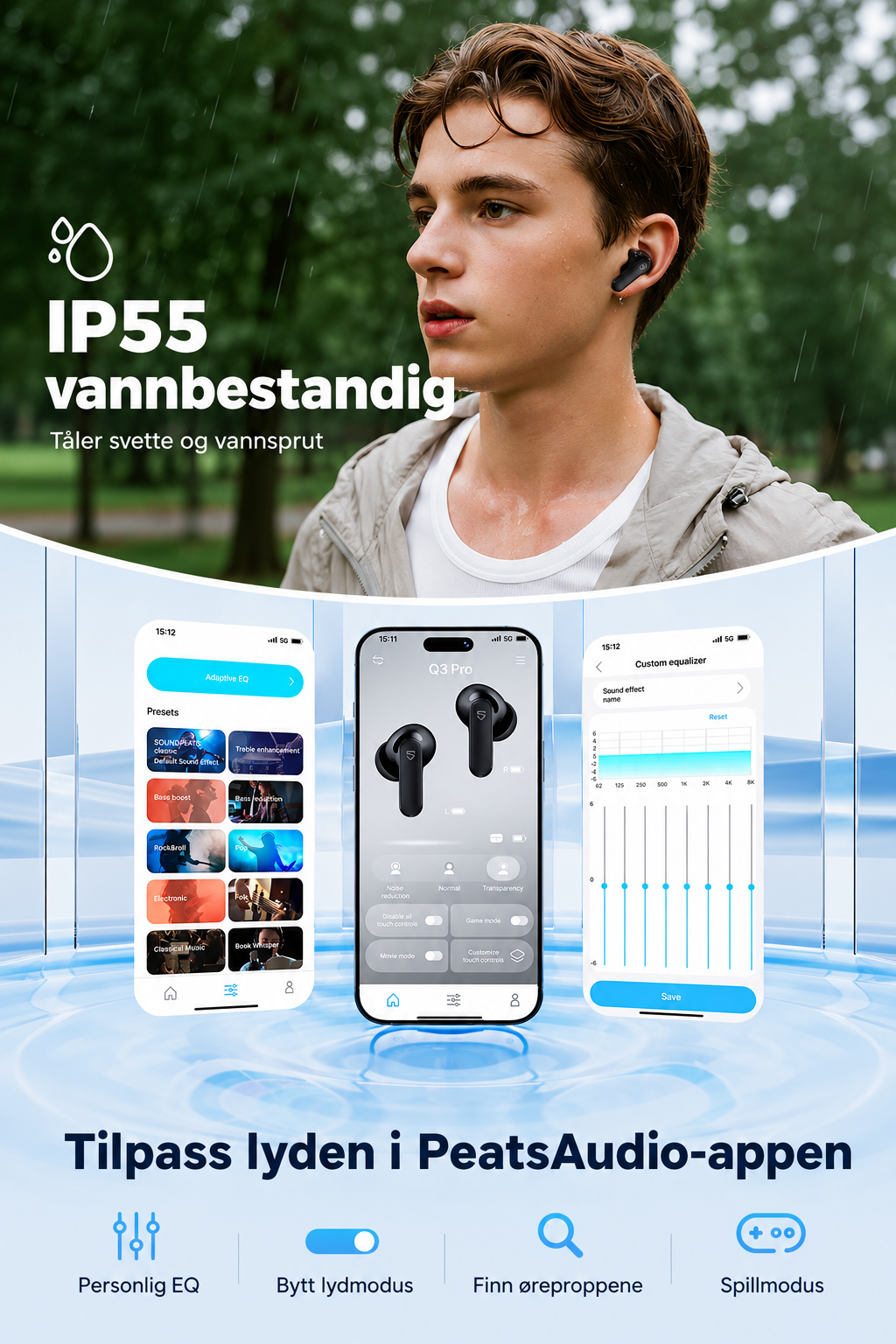 SoundPEATS Q3 Pro trådløse ørepropper med ANC – Bluetooth 6.0