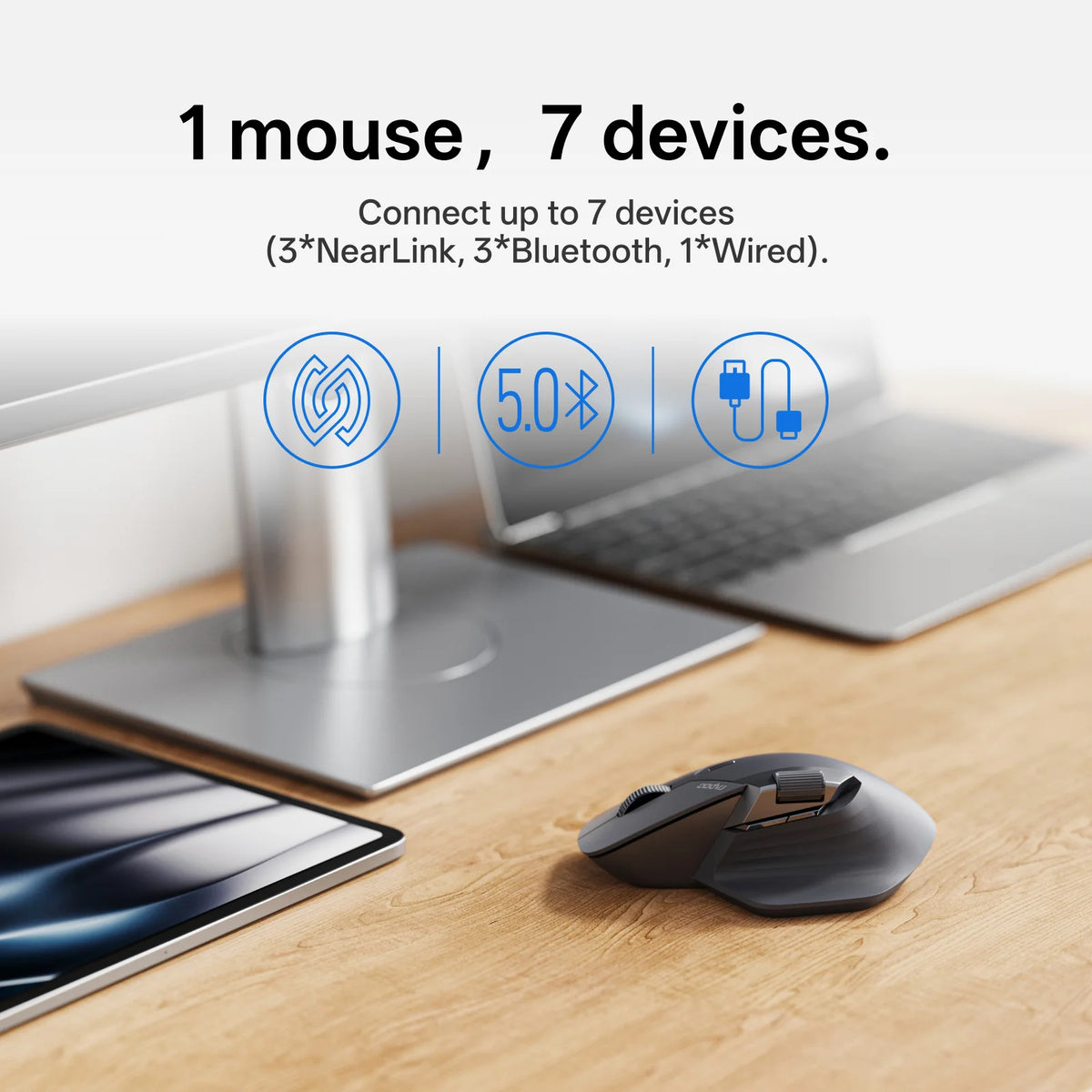 Rapoo MT760PRO Trådløs mus NearLink + Bluetooth 5.0 Multi-enhet 12000 DPI 2K polling rate Ergo for arbeid Gaming Stille klikk
