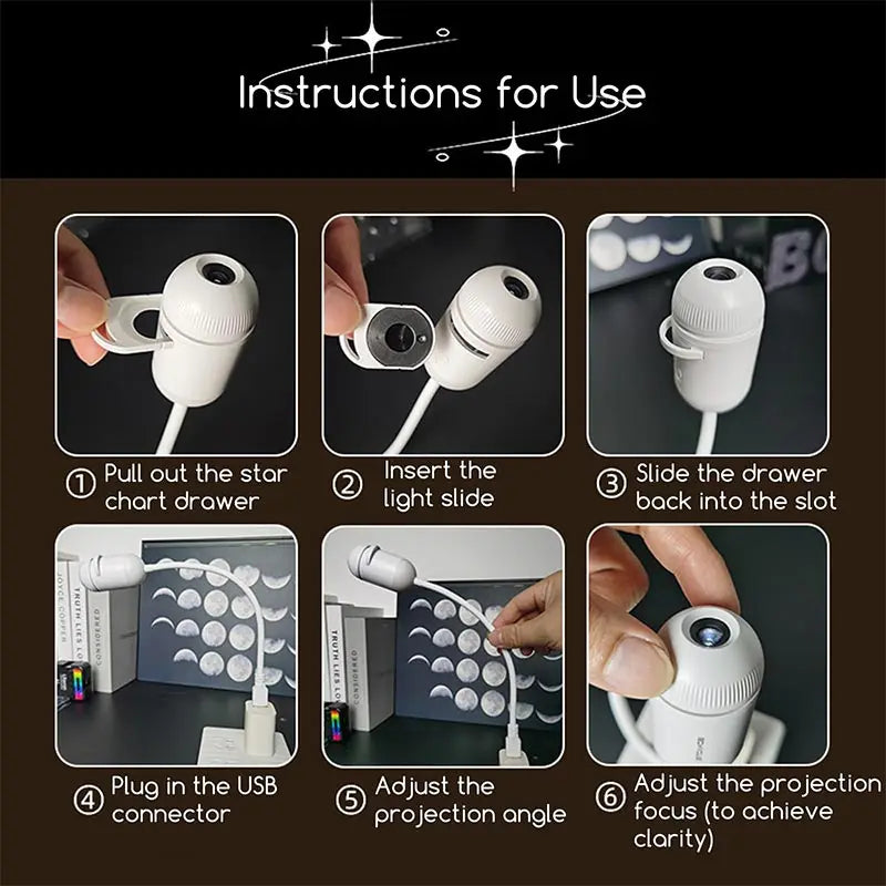 Mini Stjernehimmelprojektorlampe USB Bærbar Galaxy Nattlys for Soverom Soveatmosfære Dekor Gave