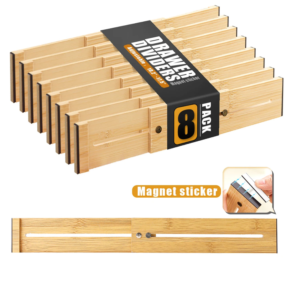 8237 justerbare magnetiske skuffedelere i bambus