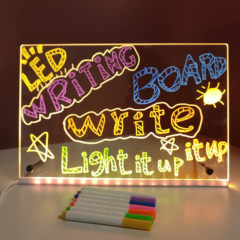 LED oppslagstavle DIY akryl nattlys 7 penner tegnebrett oppladbar RGB viskbar maleri tegnebrett barnebursdagsgave