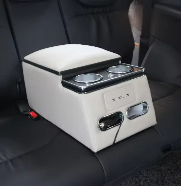High-Quality Leather Car Rear Center Console Storage Armrest Box with Cup Holders Customizable for Various Models