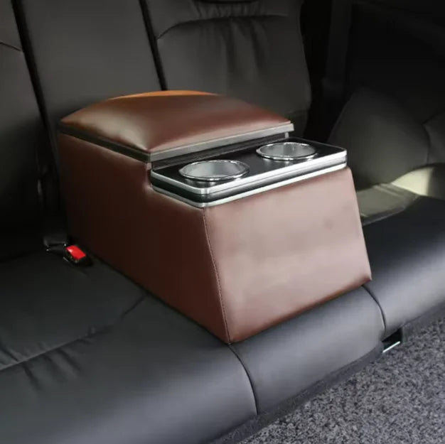 High-Quality Leather Car Rear Center Console Storage Armrest Box with Cup Holders Customizable for Various Models