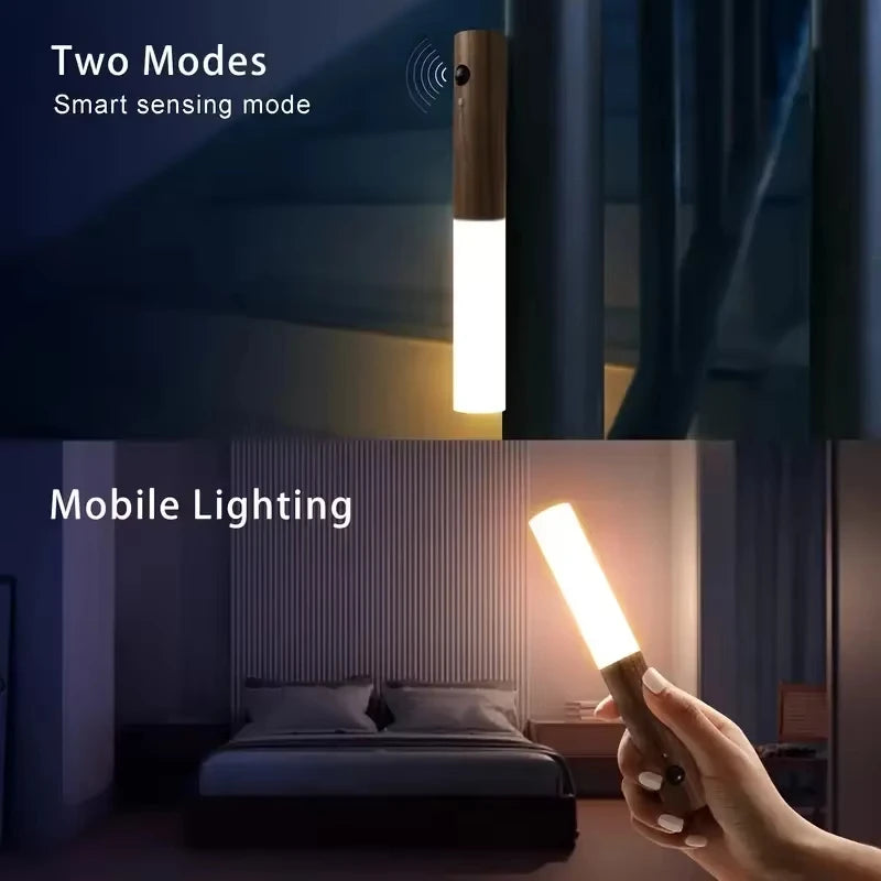 Smart bevegelsessensor nattlampe LED oppladbar magnetisk vegglampe bærbar til gang, soverom, trapper, bad og skapdekor