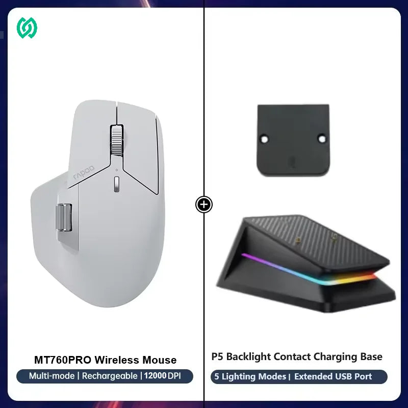 Rapoo MT760PRO Trådløs mus NearLink + Bluetooth 5.0 Multi-enhet 12000 DPI 2K polling rate Ergo for arbeid Gaming Stille klikk