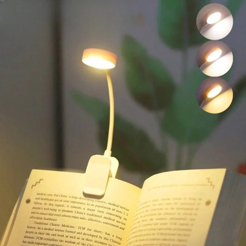 Runtowo LED boklampe med klips Bærbar leselampe Batteridrevet 3 farger Øyebeskyttelse Trinnløs dimming Mini skrivebordslampe