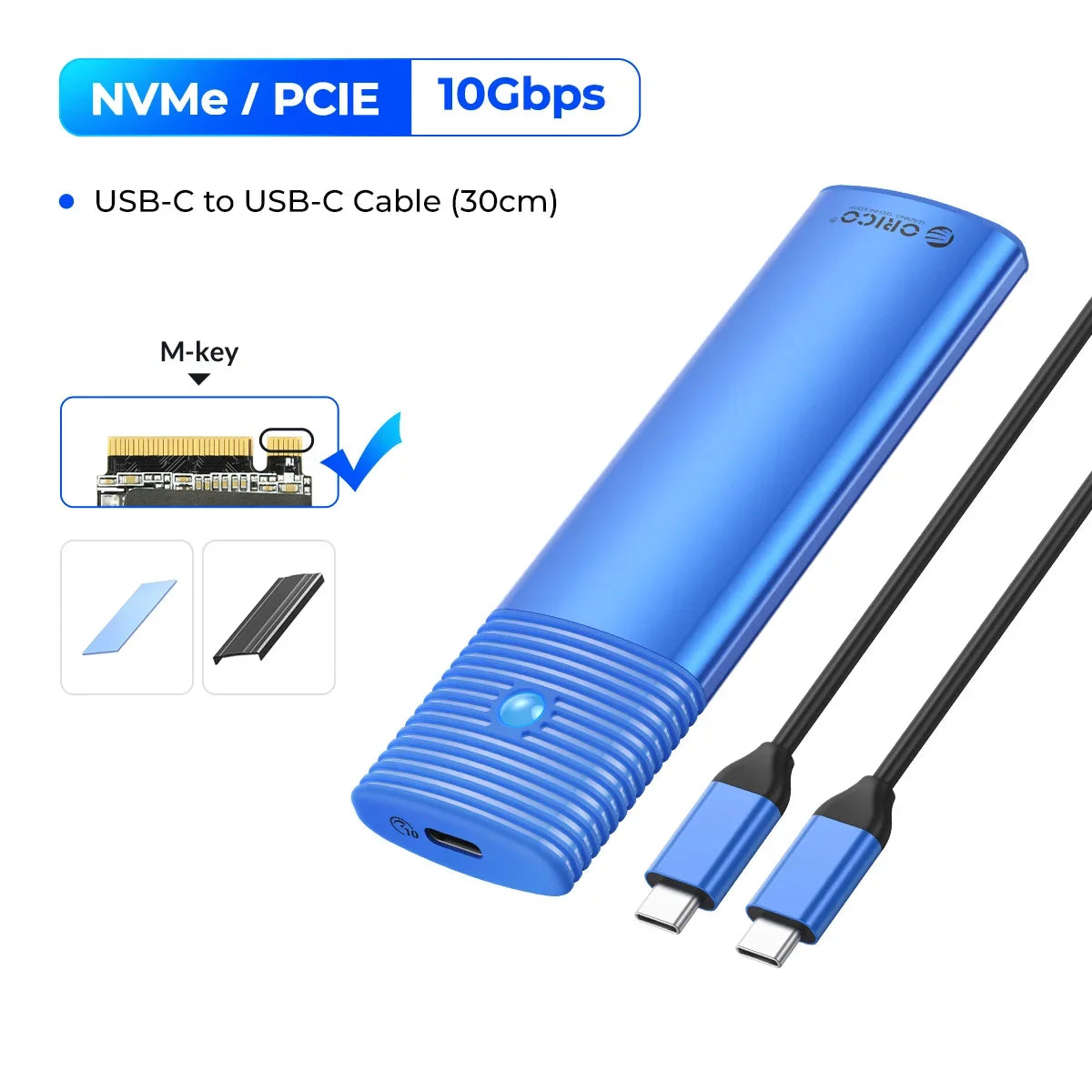 ORICO M.2 SSD-kabinett for NVMe/SATA – USB-C 10 Gbps, verktøyfri