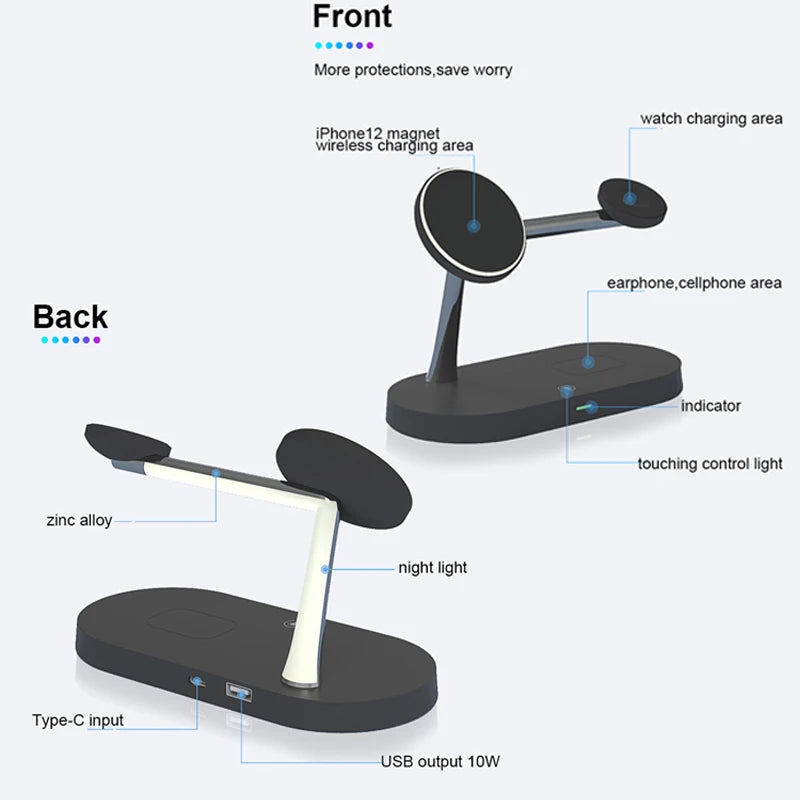 TIMESS 3-i-1 magnetisk ladestasjon for iPhone, Watch og AirPods