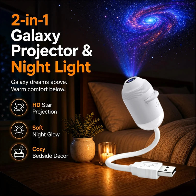 USB-stjernehimmelprojektor nattlys 360° justerbar galakseatmosfære-lampe for bilinteriør, hjem og soverom – romantisk nattlys