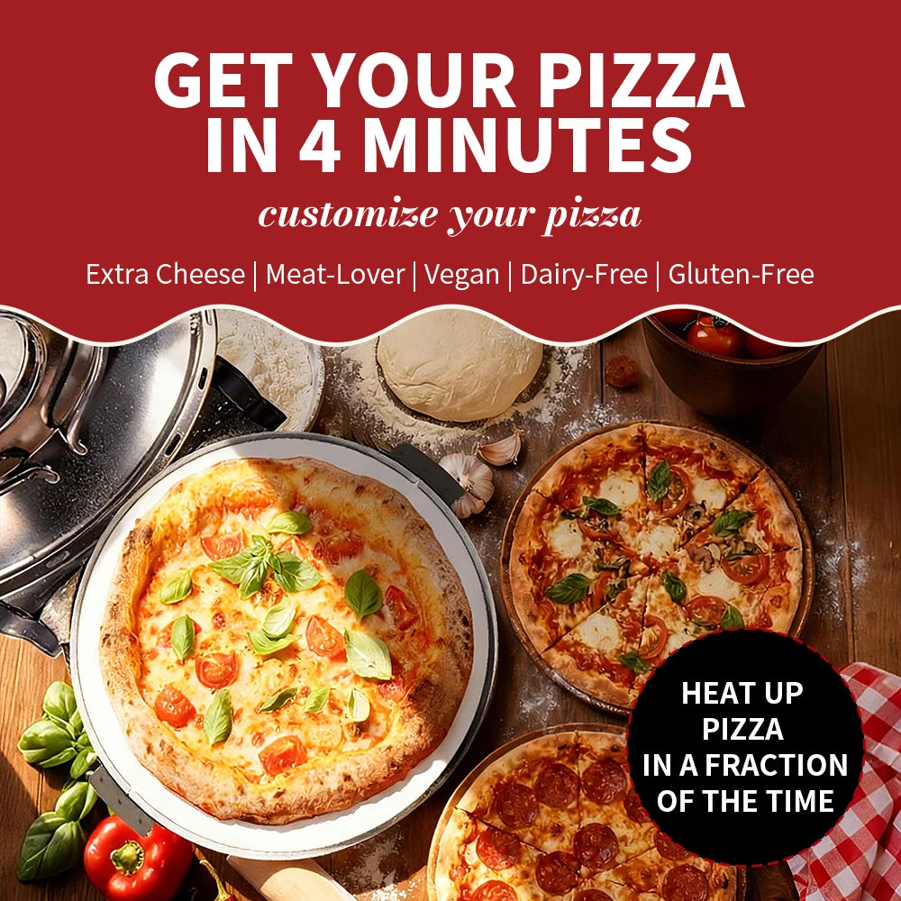 Klaif elektrisk pizzamaskin, 420℃, 1200 watt, 5 separate temperaturnivåer, flammebestandig steinplate 1200W 32cm