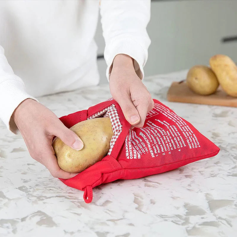 Mikrobølgeovn potetpose, gjenbrukbar, hurtigkoker for poteter, perfekt bakte poteter på 4 minutter, rød bakepose