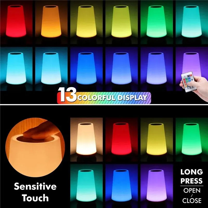 13 fargeendrende nattlampe Fjernkontroll Berøring USB-oppladbar RGB-nattlampe Dimbar lampe Bærbar Bord Nattbordslampe