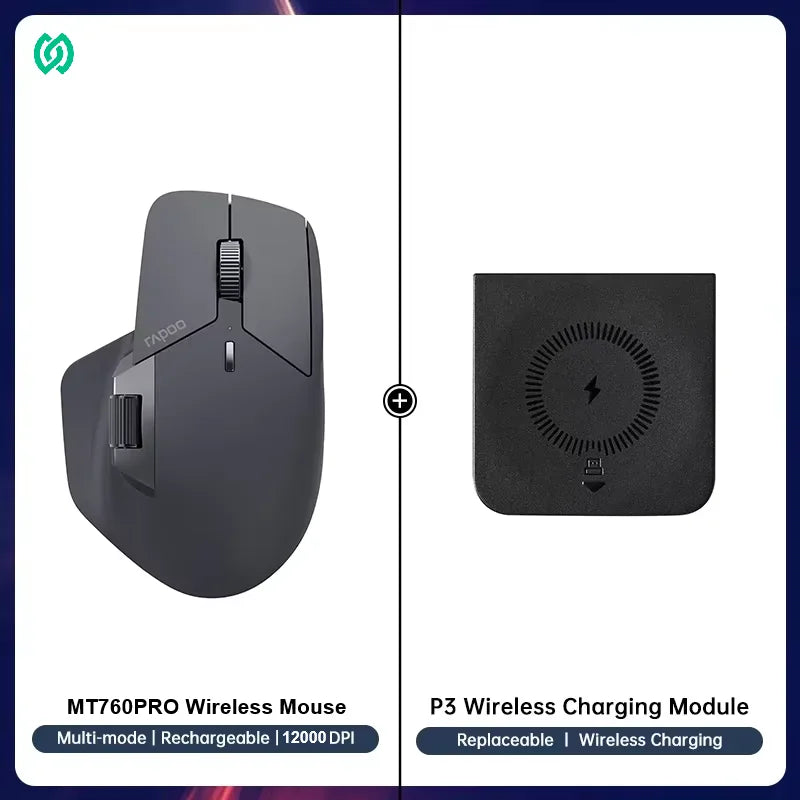 Rapoo MT760PRO Wireless Mouse NearLink + Bluetooth 5.0 Multi-Device 12000 DPI 2K Polling Rate Ergo for Work Gaming Quiet Clicks