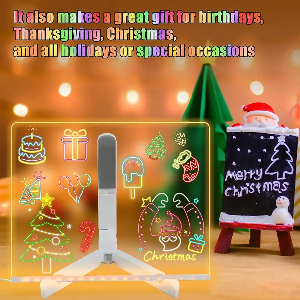 LED oppslagstavle DIY akryl nattlys 7 penner tegnebrett oppladbar RGB viskbar maleri tegnebrett barnebursdagsgave