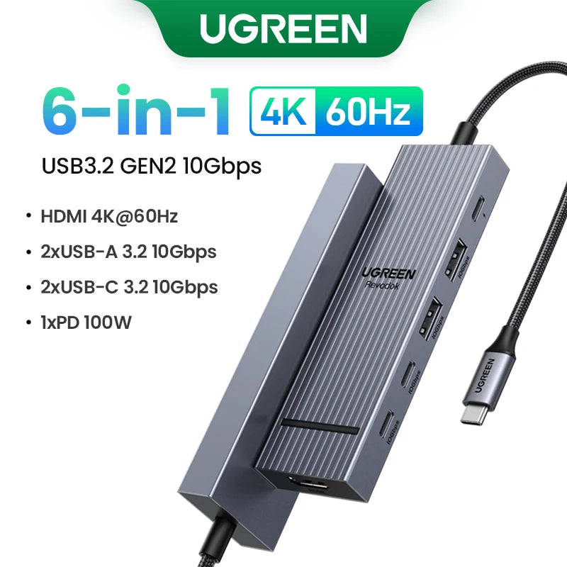 UGREEN 12-i-1 USB-C-hub – 2× HDMI, DP, 10 Gbps, RJ45 og 100 W PD