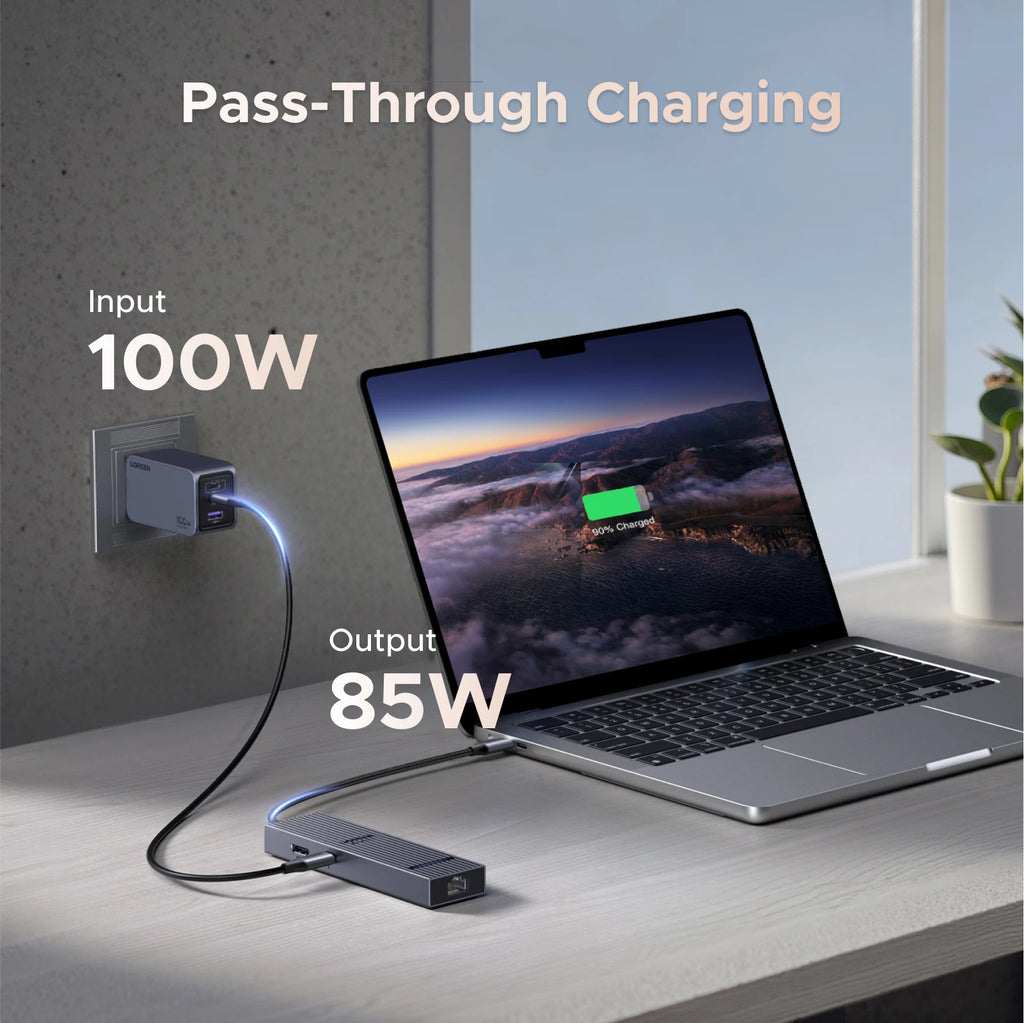 UGREEN 6-i-1 USB-C-hub med 4K 60Hz HDMI, Gigabit Ethernet og 100 W PD