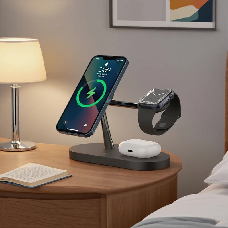 TIMESS 3-i-1 magnetisk ladestasjon for iPhone, Watch og AirPods