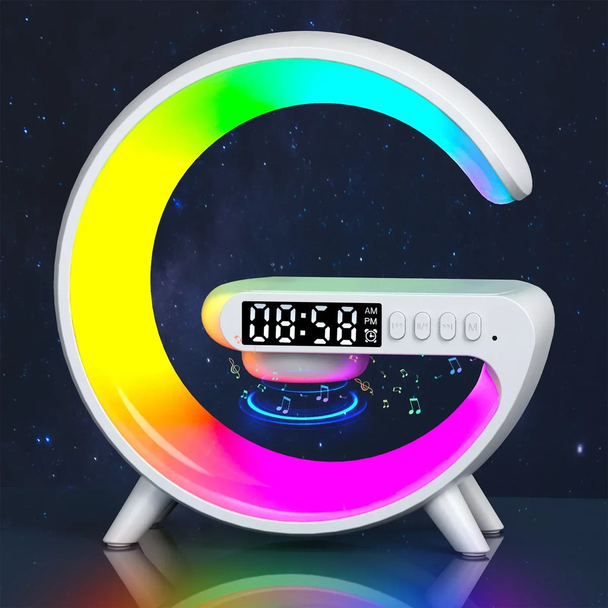 LumaBeat™ Smart G-form LED-lampe med Bluetooth-høyttaler og trådløs lading