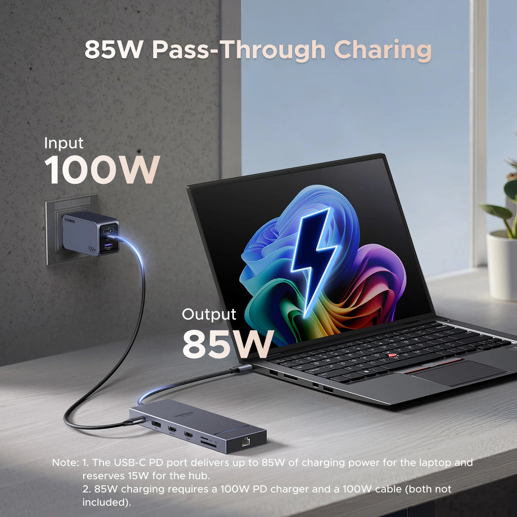 UGREEN 12-i-1 USB-C-hub – 2× HDMI, DP, 10 Gbps, RJ45 og 100 W PD
