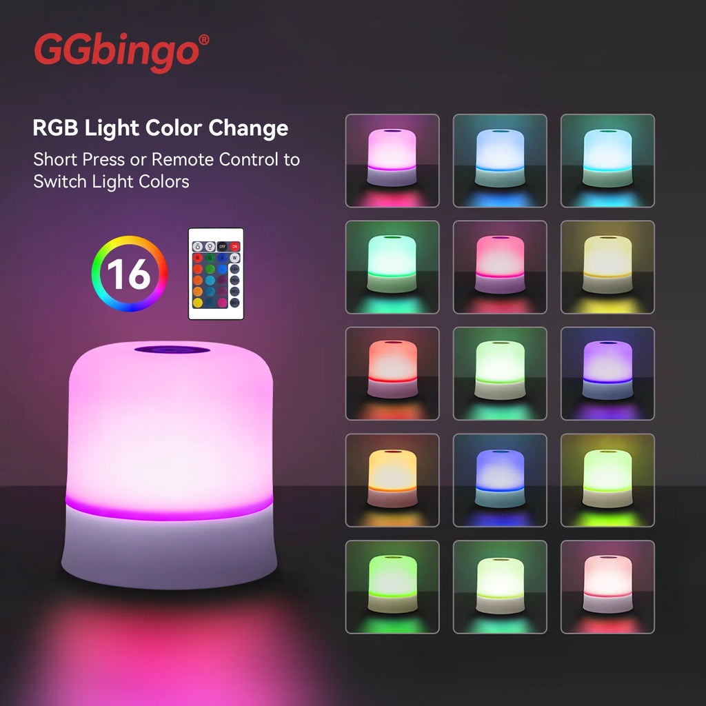 GGbingo Touch nattlampe, oppladbar nattlampe med fjernkontroll, RGB dimbar bordlampe, stemningsbelysning for soverom og stue