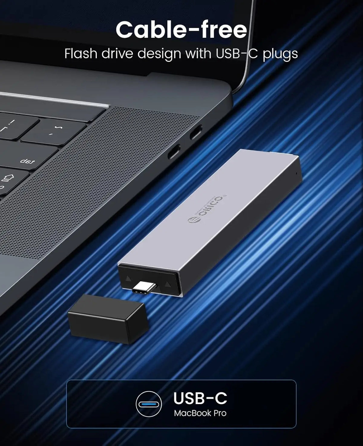 ORICO M.2 SSD-kabinett for NVMe/SATA – USB-C 10 Gbps, verktøyfri