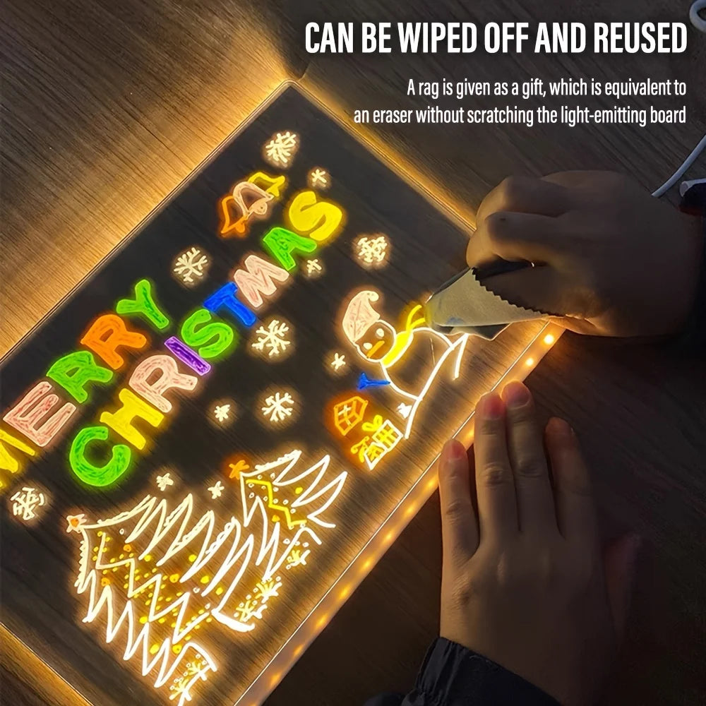 LED oppslagstavle DIY akryl nattlys 7 penner tegnebrett oppladbar RGB viskbar maleri tegnebrett barnebursdagsgave