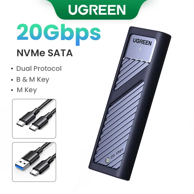 UGREEN M.2 SSD-kabinett for NVMe/SATA – USB-C 10 Gbps, opptil 8 TB