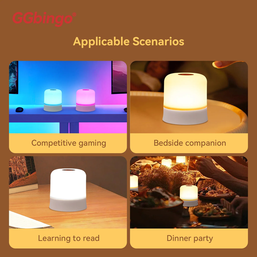 GGbingo Touch nattlampe, oppladbar nattlampe med fjernkontroll, RGB dimbar bordlampe, stemningsbelysning for soverom og stue