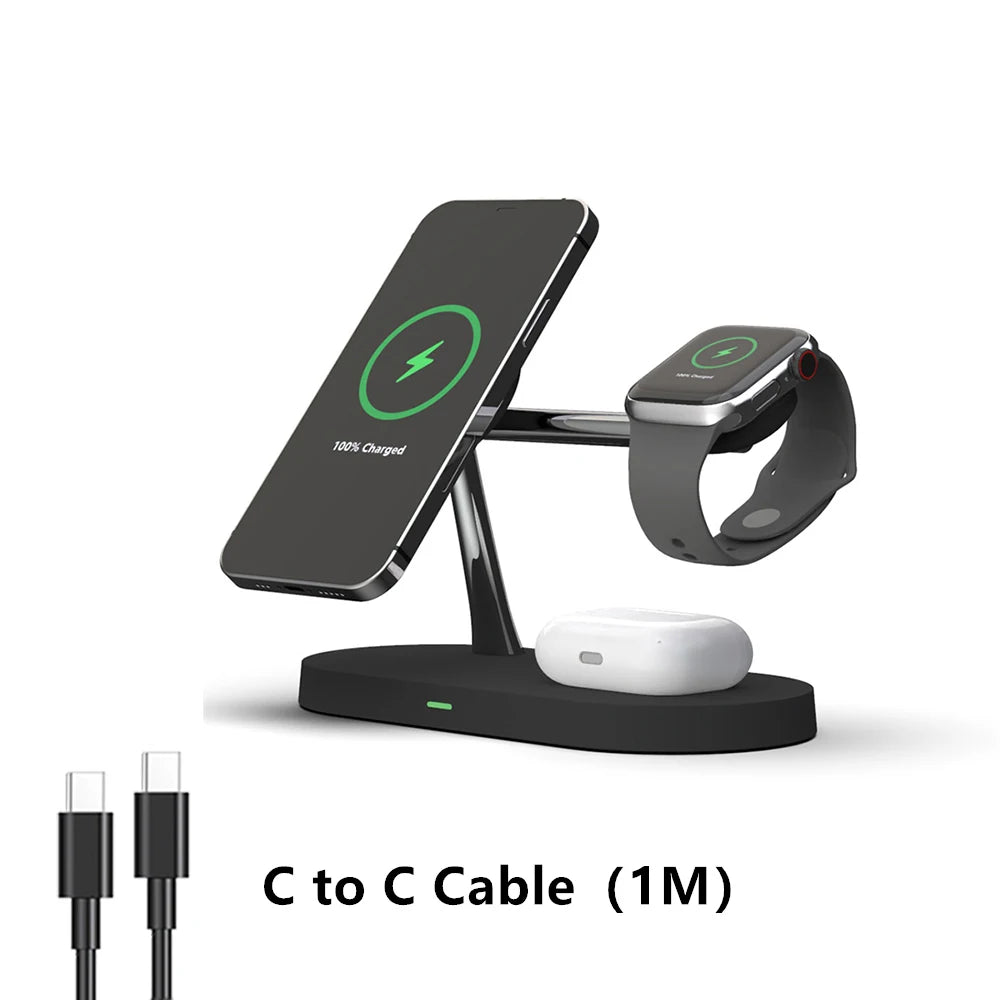 TIMESS 3-i-1 magnetisk ladestasjon for iPhone, Watch og AirPods