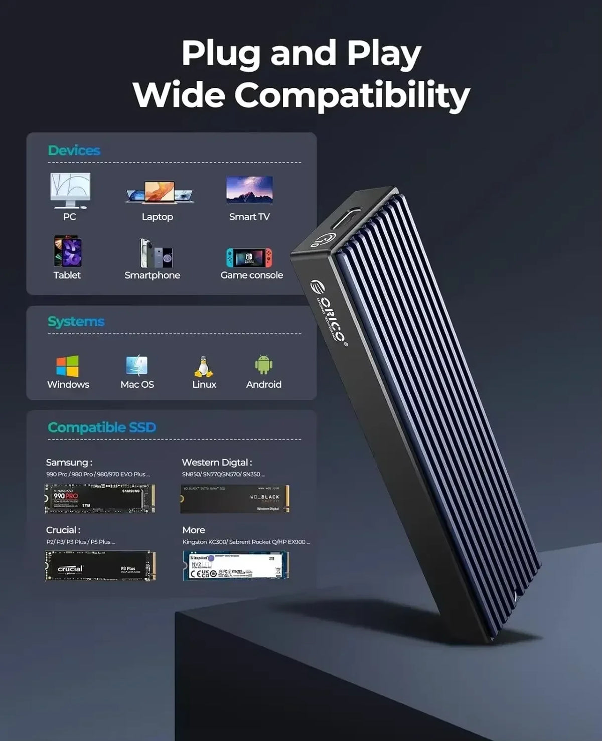 ORICO M.2 NVMe SSD-kabinett – USB-C 10 Gbps