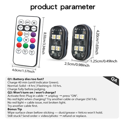 2/4 stk trådløse LED-strobelys Bil dekor atmosfærelys, 8 farger oppladbare LED-lys Antikollisjons-LED-varsellys